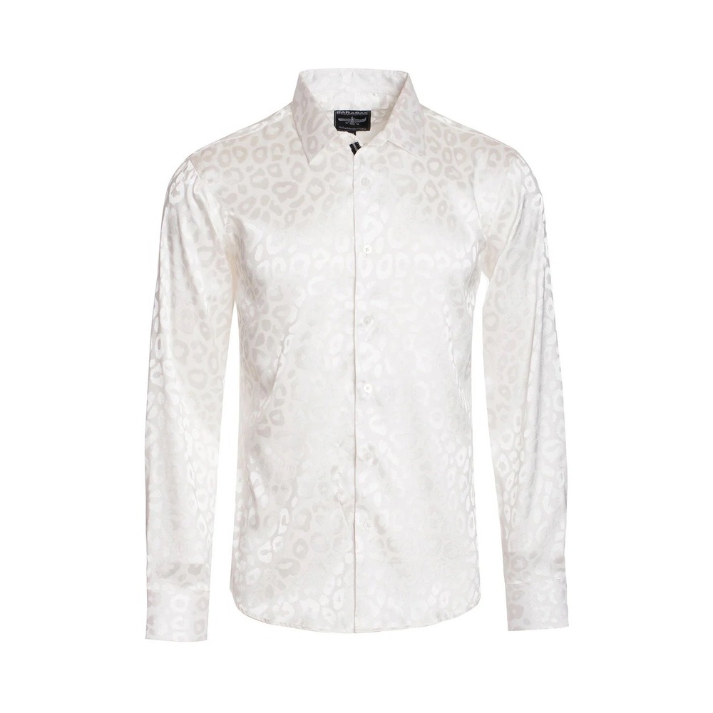 Barabas Leopard Jacquard Shirt Mens 5XL Classic Fit White Satin Long Sleeve Bold